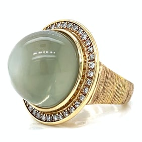14K Yellow Gold Moonstone & Diamond Ring
