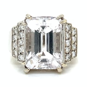 18K White Gold Kunzite & Diamond Ring