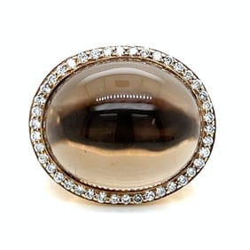 14K Yellow Gold Quartz & Diamond Ring