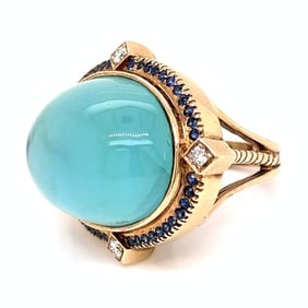 14K Yellow Gold Quartz, Sapphire, and Diamond Ring