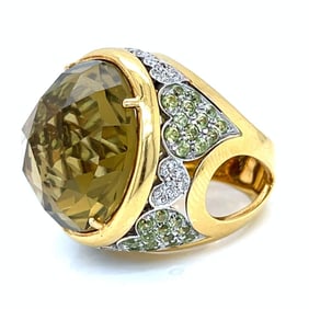 18K Yellow Gold Citrine, Tourmaline, and Diamond Ring