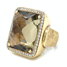 14k Yellow Gold Smokey Quartz & Diamond Ring