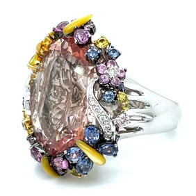 18K White Gold Morganite & Sapphire RIng