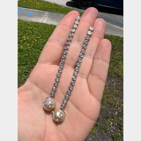 14K White Gold South Sea Pearl & Diamond Earrings