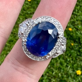 Platinum GIA Certified 8.73 Ct. Sapphire & Diamond Ring