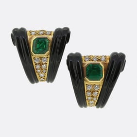 Vintage Emerald Diamond and Onyx Earrings