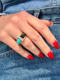 Turquoise, Black Onyx & Diamond Ring, 18k