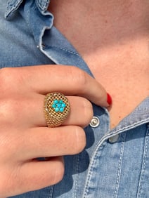 Turquoise Flower Ring, 18k