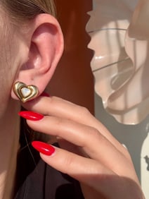 Van Cleef Mother Pearl Heart Earrings, 18k