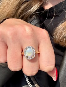Opal & Diamond Ring, Two Tone 14k