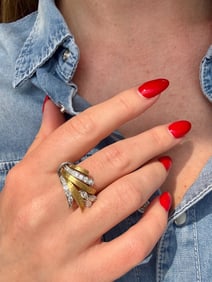 Spray Diamond Retro Ring, Two Tone 18k & Platinum