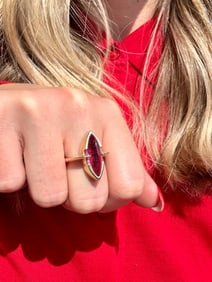 Cabochon Marquise Pink Tourmaline Ring, 14k