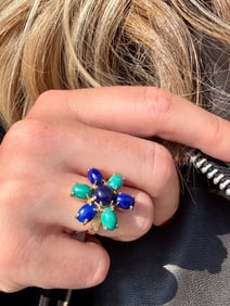 Lapis & Amazonite Flower Cluster Ring, 14k