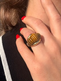 Scalloped Tiger's Eye Ring, 14k
