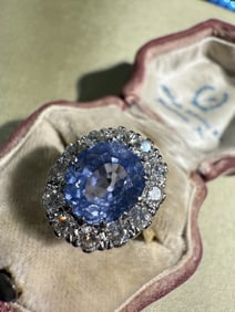 Diamond & Ceylon Blue Sapphire Ring, Two Tone 18k