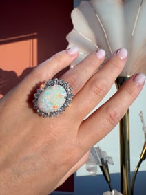 Opal & Diamond Ring, Two tone 18k