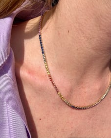 12.91ctw Multi Gem Rainbow Tennis Necklace, 14k