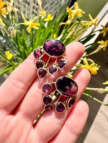 Amethyst Drops Earrings, 14k