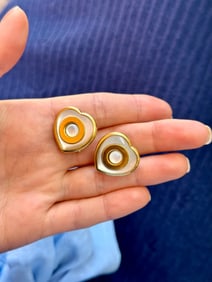 Mother Pearl Heart Earrings, 18k