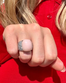 Angel Skin Coral & Diamond Dome Ring, 18k