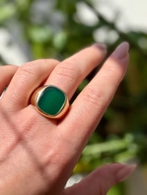 Geometric Square Chrysoprase Ring, 10k