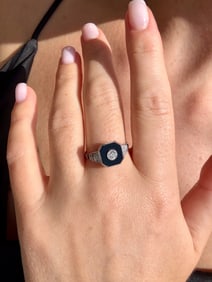 Art Deco 0.15ct Center Diamond & Black Onyx Ring, Platinum