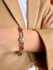 Pearl, Ruby & 1.10ctw Diamond Two Tone 14k