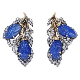 Vintage Mario Buccellati 18k Gold Silver Diamond Sapphire Clip Earrings
