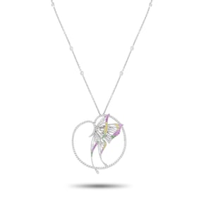 Bucherer 18K White Gold 2.20ct Diamond, Sapphire and Tsavorite Butterfly Necklace BU04-071224