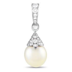 Cartier 18K White Gold 0.75ct Diamond and Pearl Pendant CA12-031725
