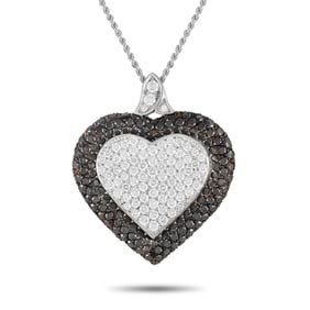 Graff 18K White Gold  6.05ct White and Black Diamond Pave Heart Necklace GR01-040124
