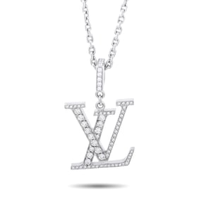 Louis Vuitton 18K White Gold 1.30ct Diamond Large Monogram Pendant Necklace LV14-012025