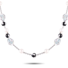 Marina B. 18K White Gold 4.5ct Diamond, Onyx, Pearl and Aqua Necklace MB06-080824