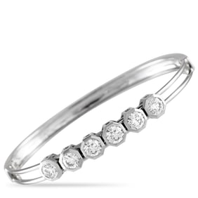 LB Exclusive 18K White Gold 2.30ct Six Diamond Bangle Bracelet ALB-18454