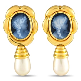 LB Exclusive 18K Yellow Gold Cameo and Pearl Earrings MF16-091224