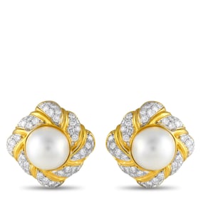 LB Exclusive 18K Yellow Gold 6.12ct Diamond and Mobe Pearl Clip-On Earrings MF21-111424