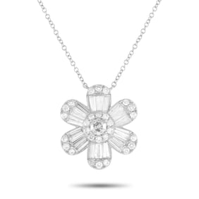 LB Exclusive 14K White Gold 0.80ct Diamond Flower Necklace NK01355