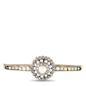 LB Exclusive 14K Yellow Gold Diamond and Seed Pearl Brooch MF02-052024