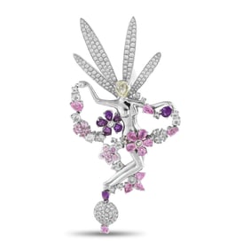 LB Exclusive 18K White Gold 1.63ct Diamond and Sapphire Fairy Brooch MF10-031825