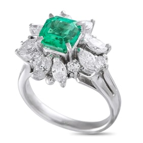 LB Exclusive Platinum 1.18ct Diamond and Emerald Ring MF13-031825
