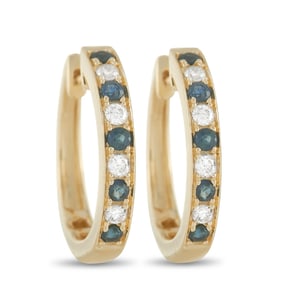 LB Exclusive 14K Yellow Gold 0.25ct Diamond and Sapphire Hoop Earrings EH4-10194YSA