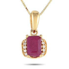 LB Exclusive 14K Yellow Gold 0.03ct Diamond and Ruby Pendant Necklace PD4-1649YRU
