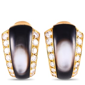 Van Cleef & Arpels Vintage 18K Yellow Gold 1.14ct Diamond and Mother of Pearl Clip-On Earrings