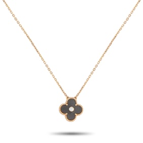 Van Cleef & Arpels Alhambra 18K Rose Gold Diamond and Obsidian Holiday Pendant Necklace VC08-042325