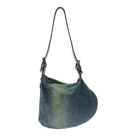 FENDI Shoulder Bag Blue Brown Leather Cotton Women's Mikunigaoka Store