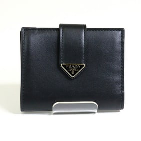 PRADA City Calf Tab 1MV204 Bi-fold Wallet Black NERO Compact Unused