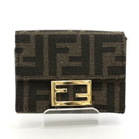 FENDI Baguette Micro Tri-fold Wallet 8M0395 Brown Fabric Unused