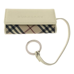 BURBERRY 5-Key Case White Beige Black Leather Canvas Check Women's Mikunigaoka Store
