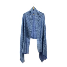 GUCCI Stole Scarf Shawl GG Pattern 165903 Blue 70% Wool, 30% Silk Mikunigaoka Store