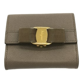 Salvatore Ferragamo Vara W Wallet Greige Gold Leather Ribbon Women's Mikunigaoka Store